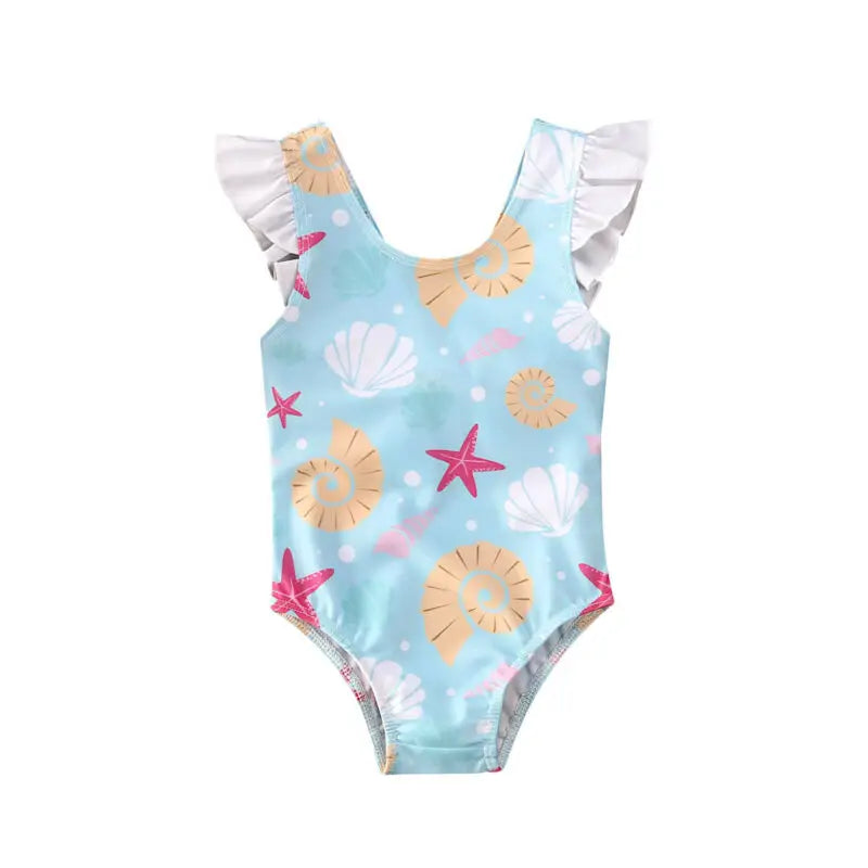 One Piece Toddler Baby Girls Swimwear Shell Ruffle Bow Bikini Swimsuit Swimming Suit Clothes Bathing Suit