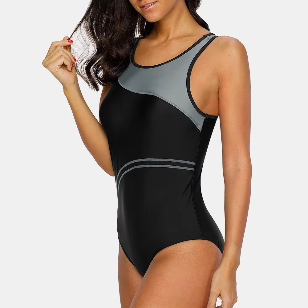 One Piece Women Sports Swimwear Sport Swimsuit Patchwork Swimsuit Striped Swimsuit Women Bikini Beach Wear Bathing Suit