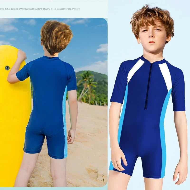 Kids Boy Girls Swimsuit Short Sleeve One Piece Zip Bathing Suit Swimming Suit Beach Holiday Shorty Swimwear Costume
