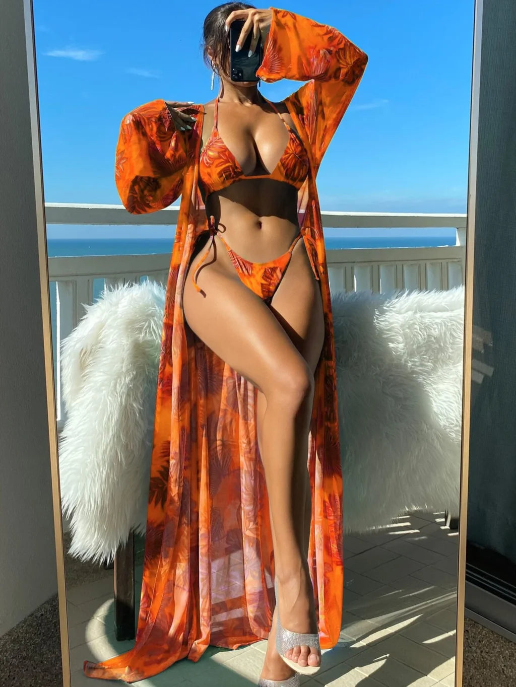 3 Pieces Triangle String Bikini 2025 Swimsuit Women & Kimono Swimwear Female Sexy Bathers Bathing Swimming Swim Suit Beachwear