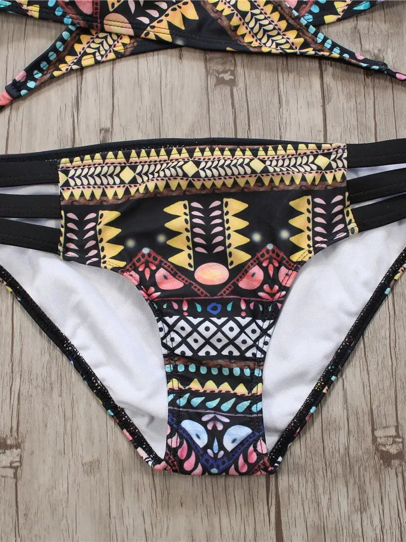 2022 Sexy Bandage Aztec Biquini String Strappy Swim Wear Bathing Suit Swimsuit Beachwear Swimwear Women Brazilian Bikini