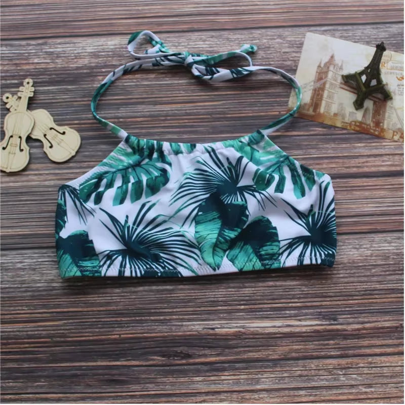 New Baby Girls Halter Swimsuit Two Piece Swim Suits Kids Split High Waist Swimwear Children Kid Lace Bathing Suits Beachwear