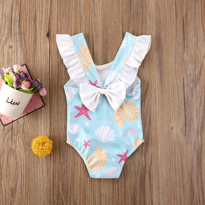 One Piece Toddler Baby Girls Swimwear Shell Ruffle Bow Bikini Swimsuit Swimming Suit Clothes Bathing Suit