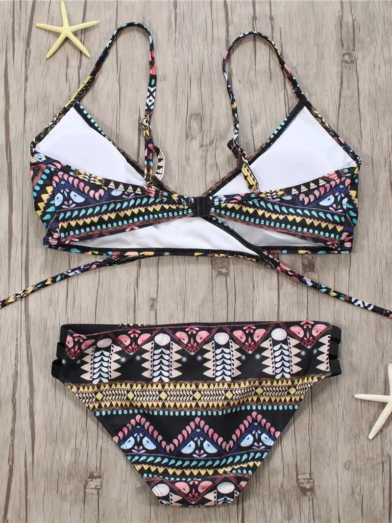 2022 Sexy Bandage Aztec Biquini String Strappy Swim Wear Bathing Suit Swimsuit Beachwear Swimwear Women Brazilian Bikini