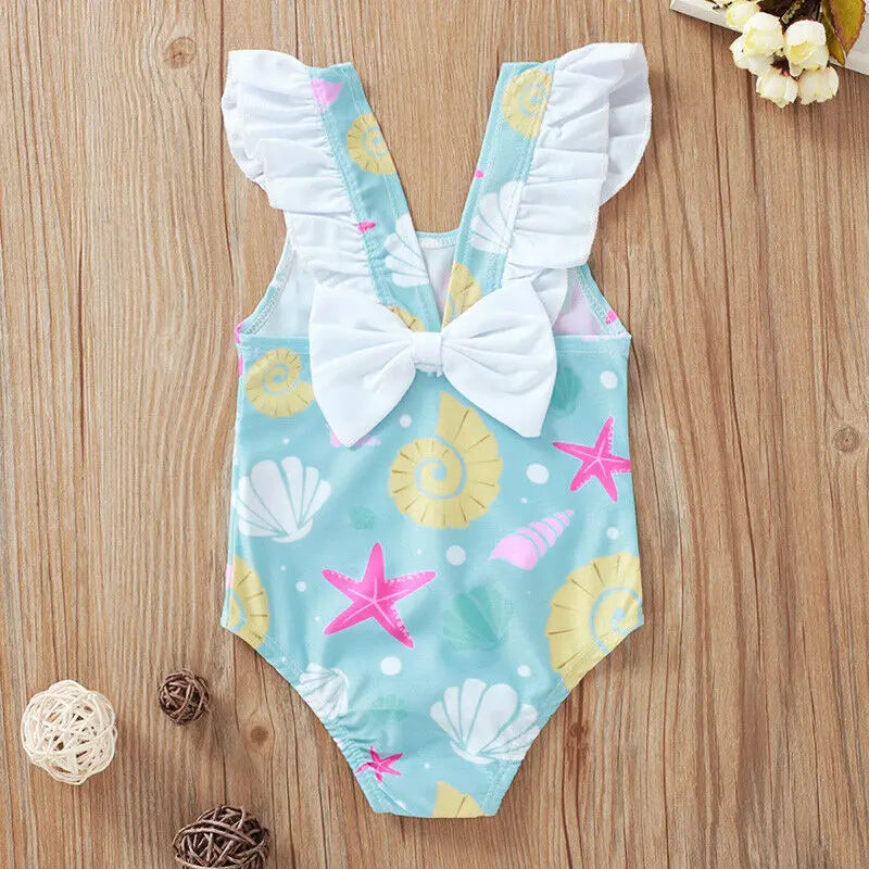 One Piece Toddler Baby Girls Swimwear Shell Ruffle Bow Bikini Swimsuit Swimming Suit Clothes Bathing Suit