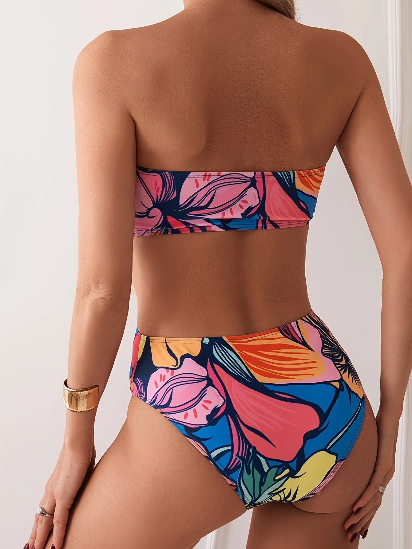 Women Bandeau Swimsuit One-Piece round Chest Hollow Backless Swimsuit Holiday Style