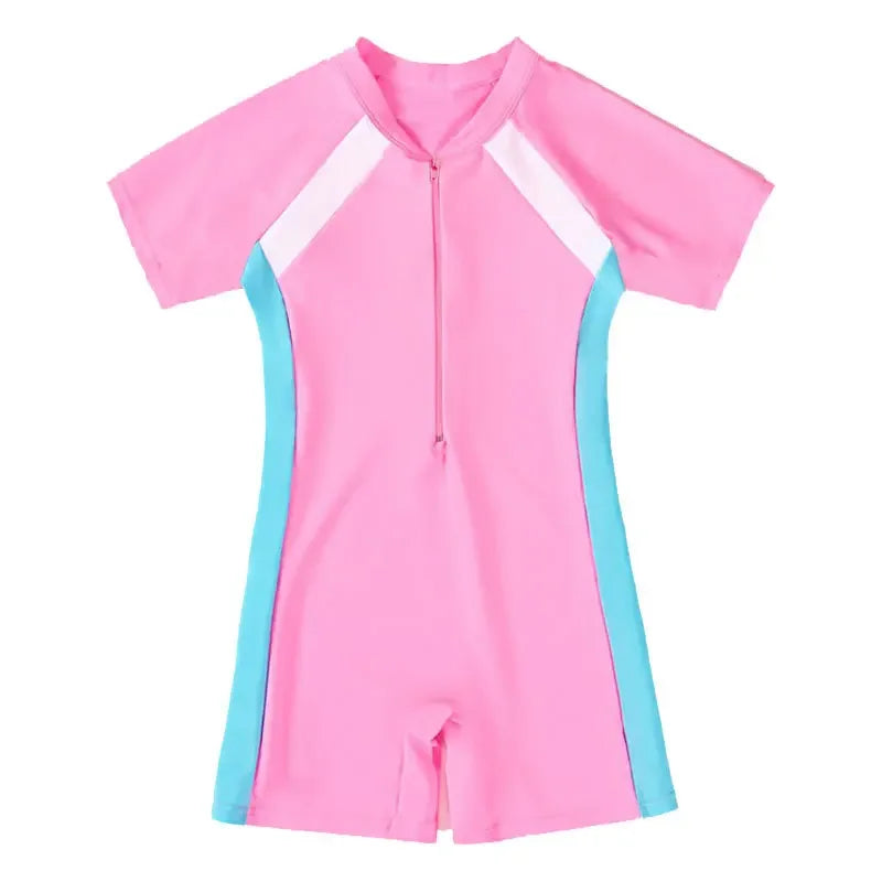 Kids Boy Girls Swimsuit Short Sleeve One Piece Zip Bathing Suit Swimming Suit Beach Holiday Shorty Swimwear Costume