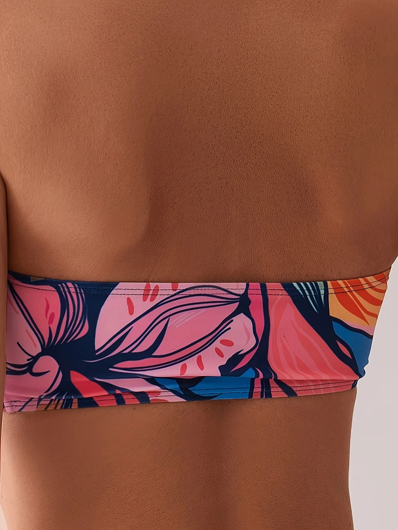 Women Bandeau Swimsuit One-Piece round Chest Hollow Backless Swimsuit Holiday Style