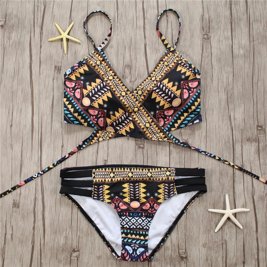 2022 Sexy Bandage Aztec Biquini String Strappy Swim Wear Bathing Suit Swimsuit Beachwear Swimwear Women Brazilian Bikini