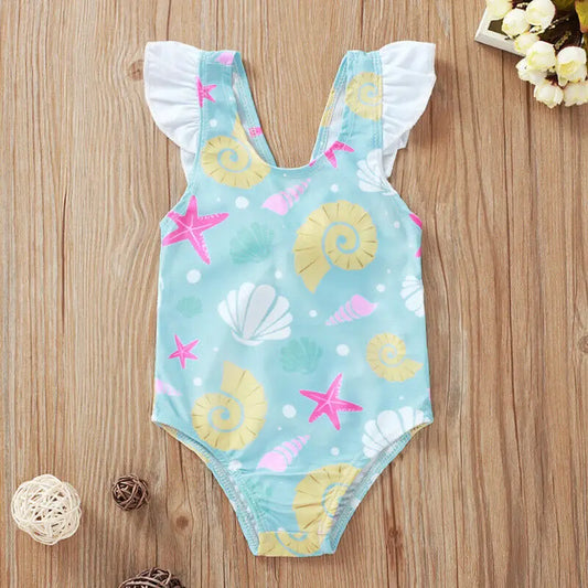 One Piece Toddler Baby Girls Swimwear Shell Ruffle Bow Bikini Swimsuit Swimming Suit Clothes Bathing Suit