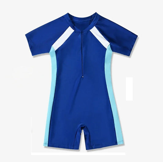 Kids Boy Girls Swimsuit Short Sleeve One Piece Zip Bathing Suit Swimming Suit Beach Holiday Shorty Swimwear Costume