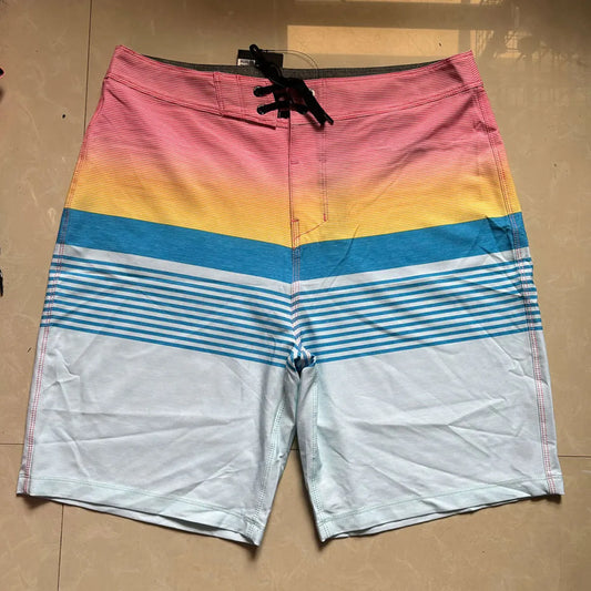 20” Original Brand Men'S Beach Shorts 4-Way Stretch Quick-Dry Striped Fashion Surf Boardshorts Bermuda Waterproof Swim Trunks
